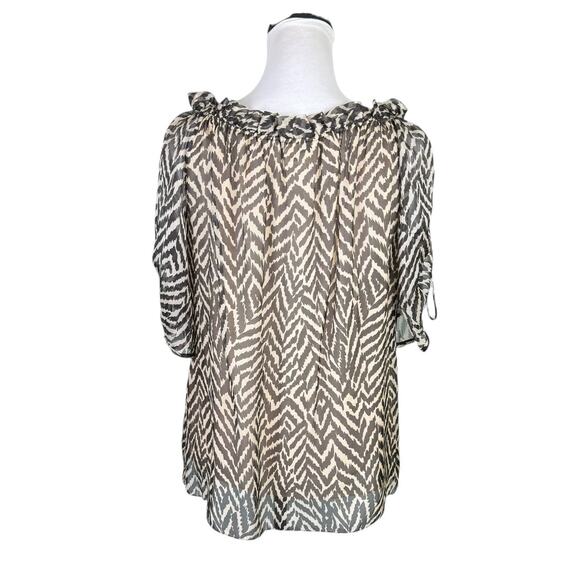 Milly Brown Tan Zebra Animal Print 100% Silk Short Sleeve Blouse - Picture 2 of 12
